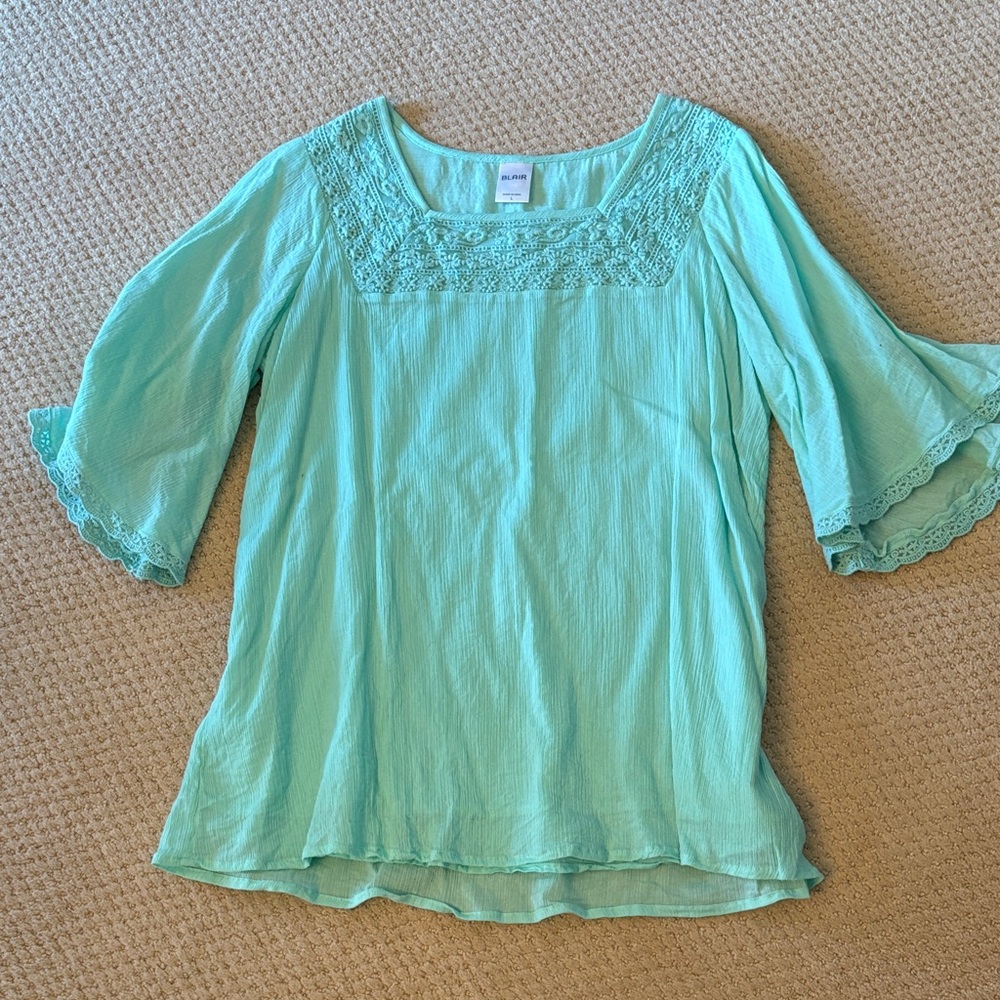 Light Green Lace Accent Blouse